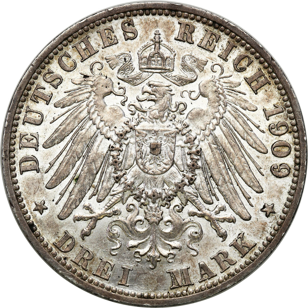 Niemcy, Lubeka, 3 marki 1909 A, Berlin - RZADKIE